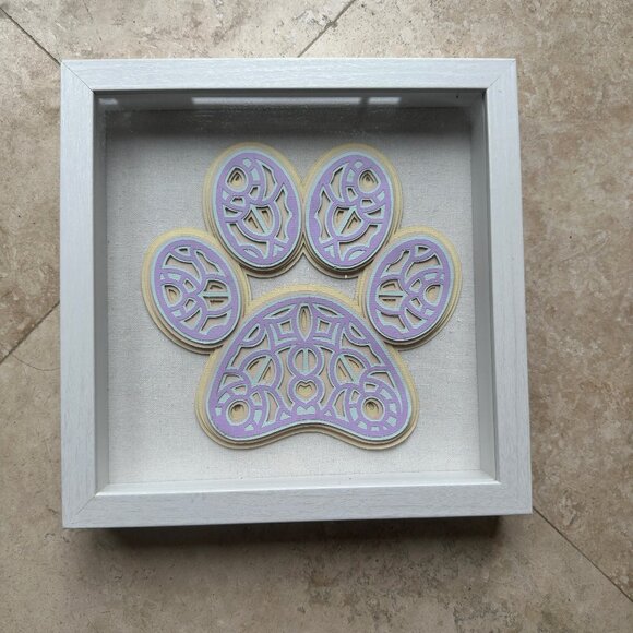 Mandala Dog Paw in White Shadow Box Frame 9"x9" Cardstock Layers - Picture 1 of 3
